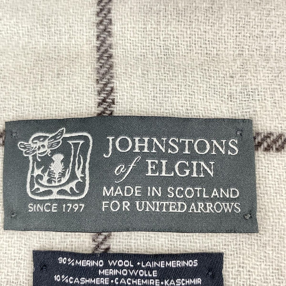 johnstons of elgin ジョンストンズ マフラー - ダークブラウン×白 for UNITED ARROWS ウール カシミヤ