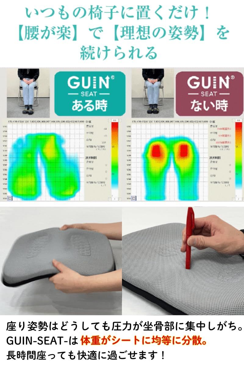 はくだけ整体 GUIN-SEAT- 坐骨スポットに坐骨すぽっ 整体師監修 猫背 骨盤 姿勢補助 厚め7cm ハニカムゲル クッション 小さめ オフィス 持ち運び リバーシブル 洗濯機可 グインシート guinseat ボディスプラウト NEXPOTALLINN_EU