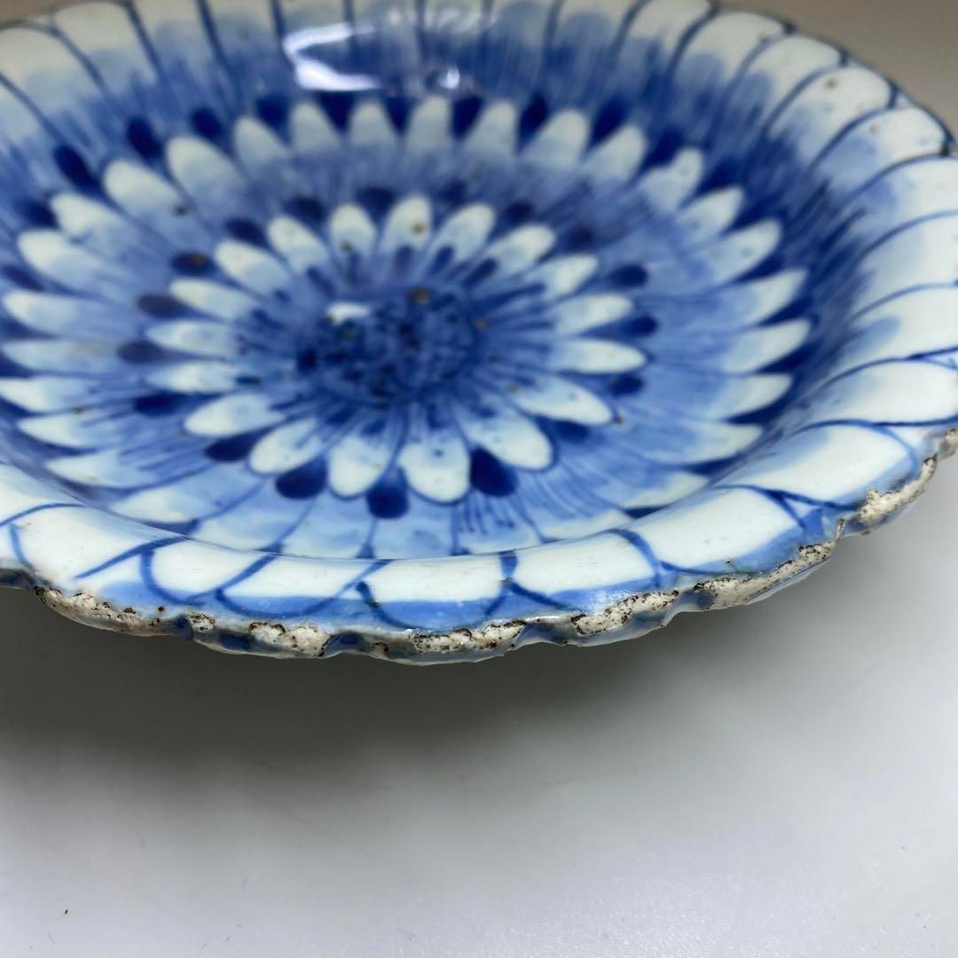 中国清末民初時代　古染付上手菊皿　約18.5㎝ 東Y7-0116☆2Fチコトヒ 中国清末民初時代 古染付上手菊皿 約18.5㎝ 東Y7-0116☆2Fチコトヒ