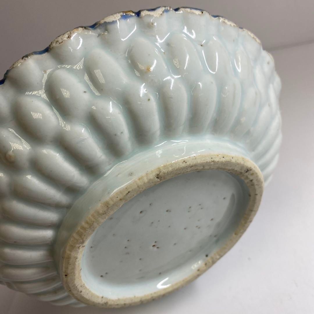 中国清末民初時代 古染付上手菊皿 約18.5㎝ 東Y7-0116☆2Fチコトヒ