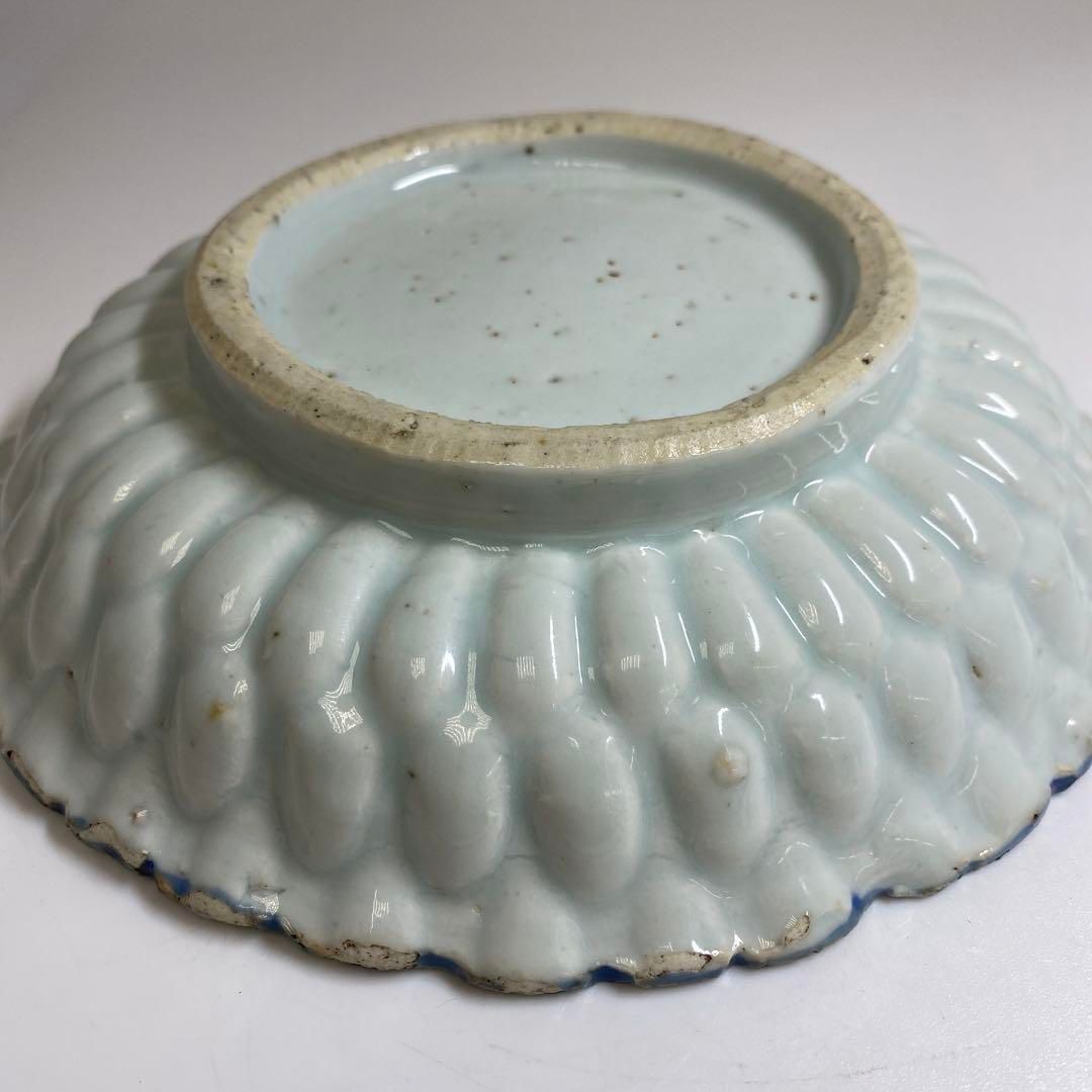 中国清末民初時代 古染付上手菊皿 約18.5㎝ 東Y7-0116☆2Fチコトヒ