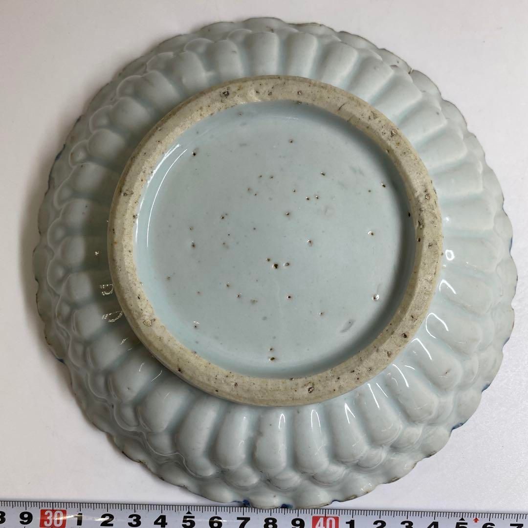 中国清末民初時代 古染付上手菊皿 約18.5㎝ 東Y7-0116☆2Fチコトヒ