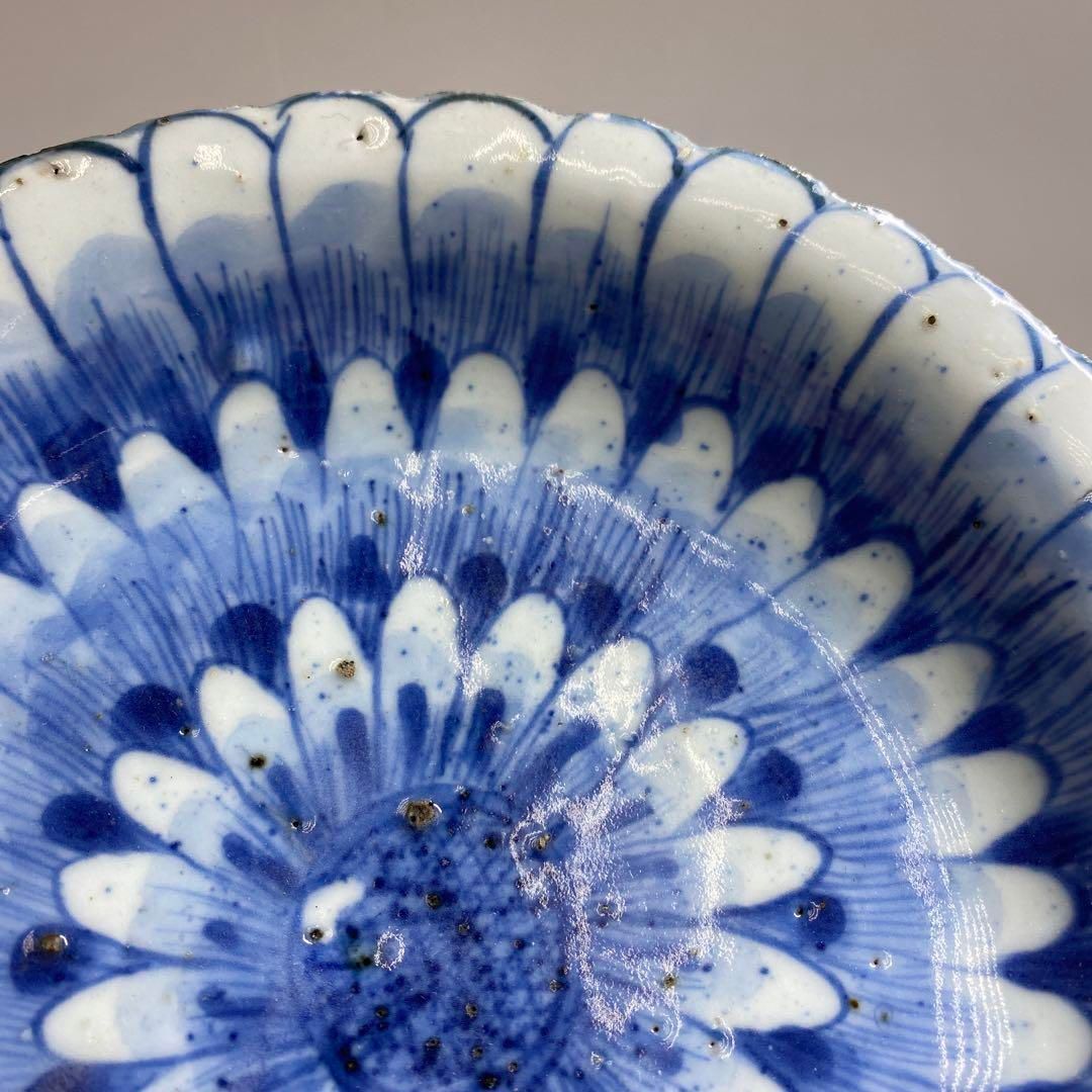 中国清末民初時代 古染付上手菊皿 約18.5㎝ 東Y7-0116☆2Fチコトヒ