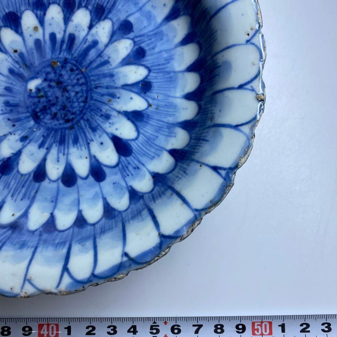 中国清末民初時代　古染付上手菊皿　約18.5㎝ 東Y7-0116☆2Fチコトヒ 中国清末民初時代 古染付上手菊皿 約18.5㎝ 東Y7-0116☆2Fチコトヒ