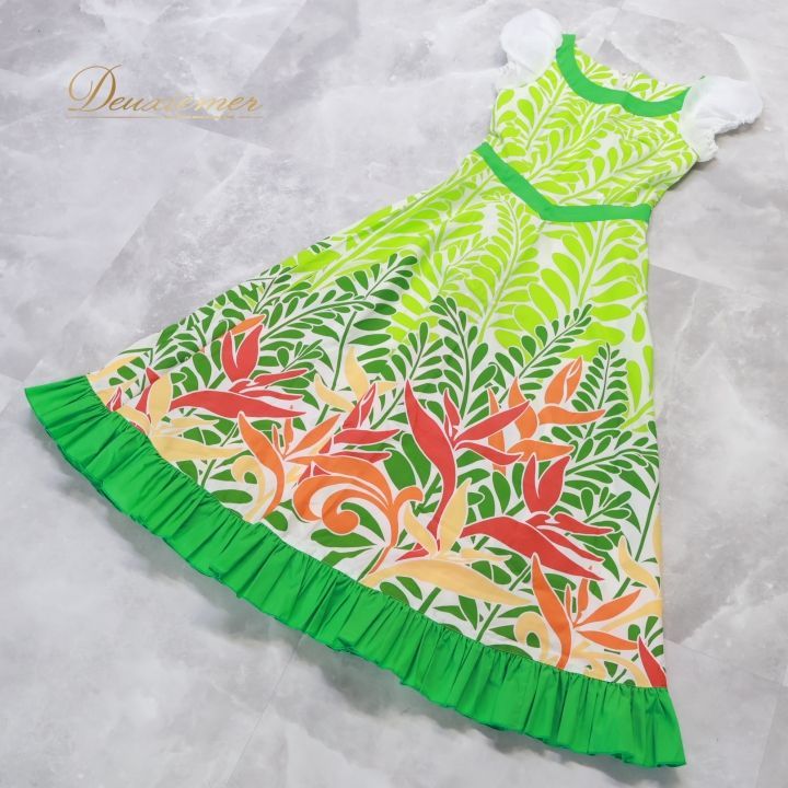 フラダンス 衣装 ワンピース ドレス グリーン系 アロハスタンダード