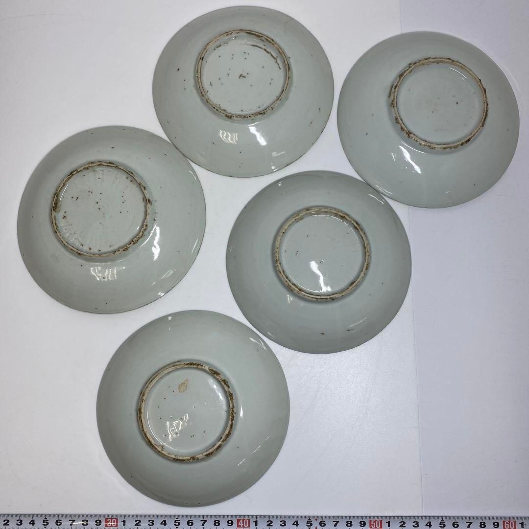 中国明時代 古染付上手菊図皿5枚 木箱付 約15.5㎝ 東Y7-0116☆2F