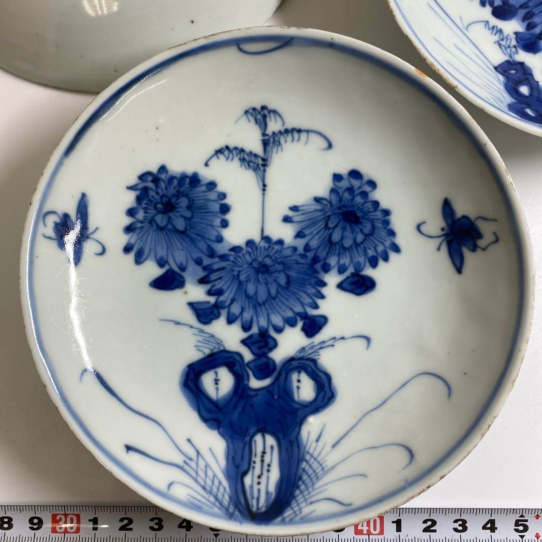 中国明時代 古染付上手菊図皿5枚 木 約15.5㎝ 東Y7-0116 2F