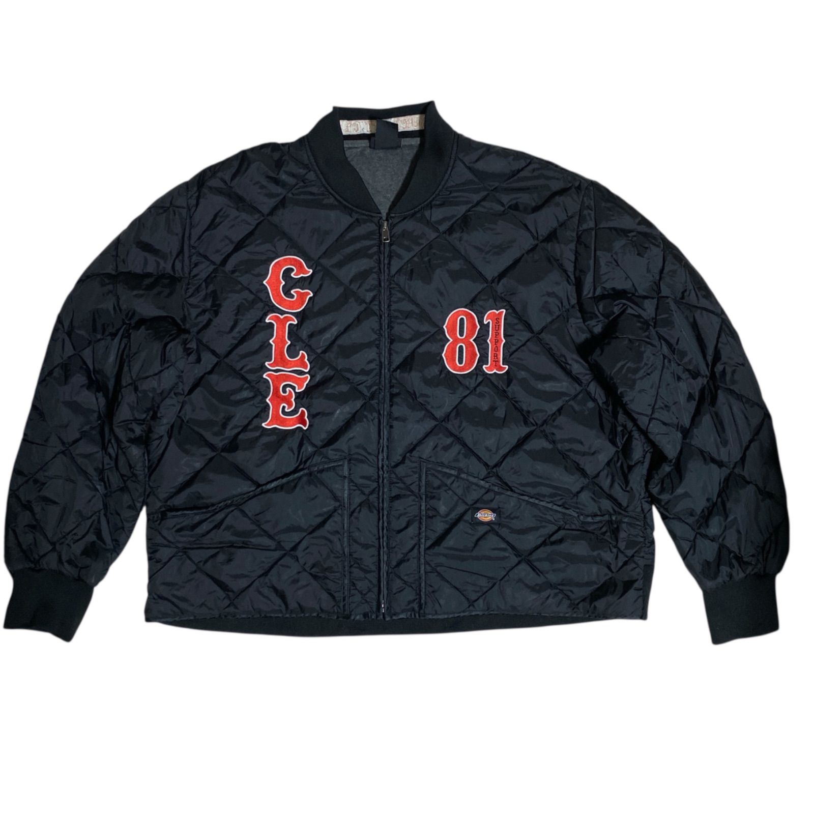 ディッキーズ 刺繍 ロゴ ブラック キルティングジャケット ナイロンジャケット CLE 81 フリスコチョッパーズ コラボ アウター メンズ 古着 長袖