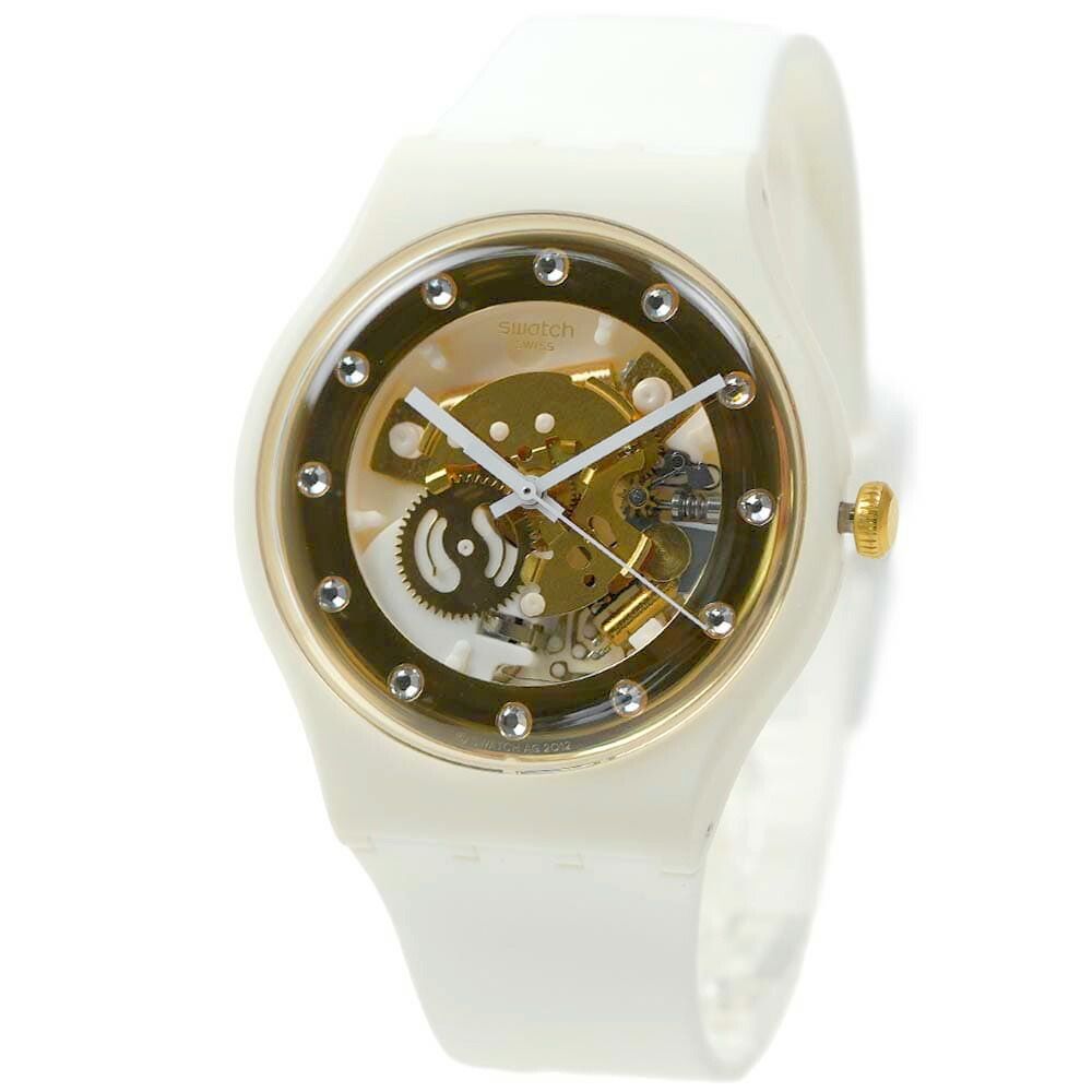スウォッチ 腕時計 レディース ホワイト ゴールド swatch SPARKLING CIRCLE SUNRAY GLAM SUOZ148