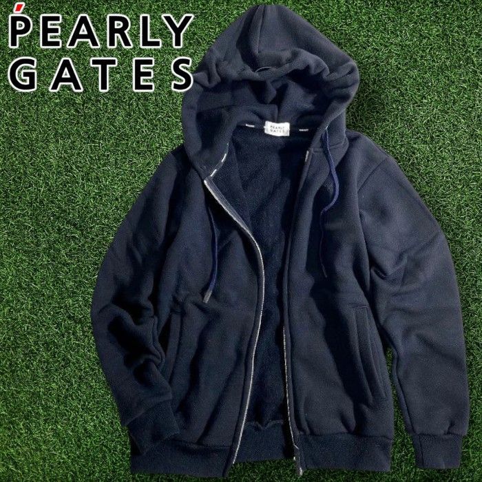 パーリーゲイツ ゴルフ ウルトラファインメリノウール ベビーカシミア ポイント刺繍 無地 ダブルジップ パーカー フーディジャケット ゴルフウェア 053-3962001 定価10.7万 ダークネイビー ▲108 51006w03