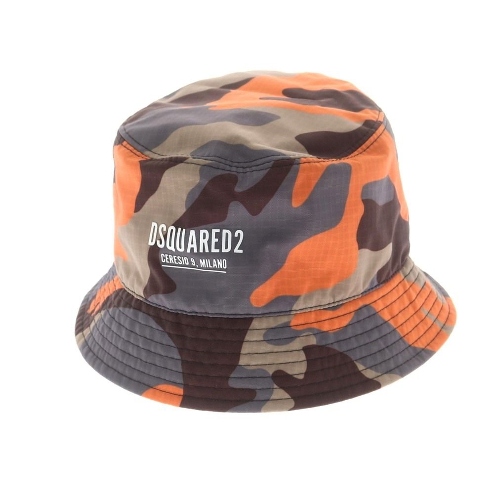 ディースクエアード DSQUARED2 ナイロン カモフラ バケットハット グレーxオレンジ サイズM メンズ