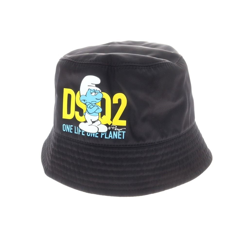ディースクエアード DSQUARED2 × SMURFS ナイロン バケットハット ブラック サイズL メンズ