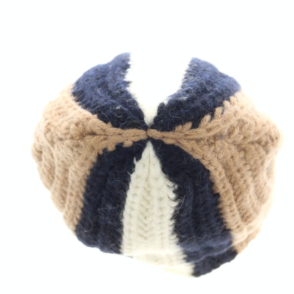 ディースクエアード アクリルアルパカウール ビーニー ニットキャップ ベージュxネイビー サイズUNI メンズ