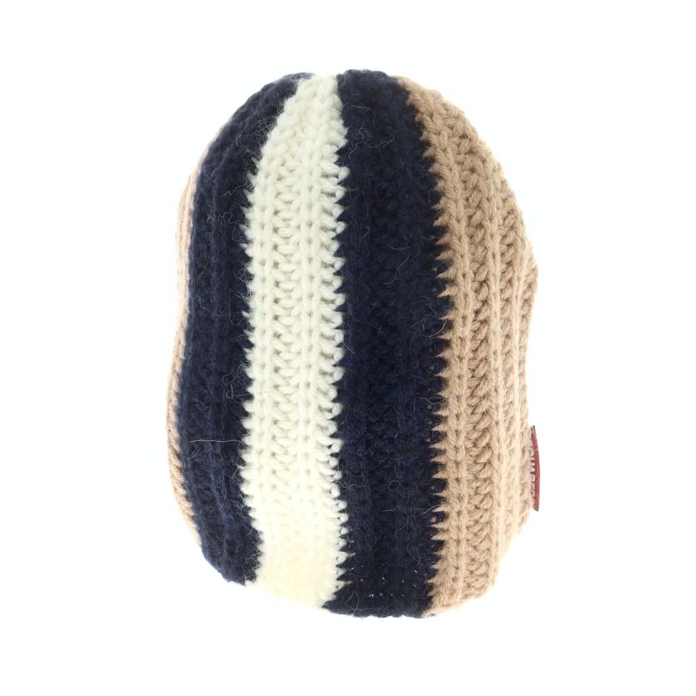 ディースクエアード DSQUARED2 アクリルアルパカウール ビーニー ニットキャップ ベージュxネイビー サイズUNI メンズ