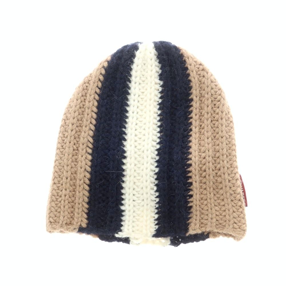  ディースクエアード アクリルアルパカウール ビーニー ニットキャップ ベージュxネイビー サイズUNI メンズ ニット帽 ビーニー 帽子