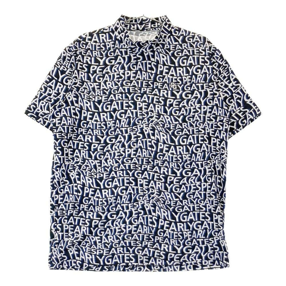 サイズ 7 PEARLY GATES パーリーゲイツ ハイネック 半袖Tシャツ ロゴ総柄 ネイビー系 240101537641 ゴルフウェア メンズ ストスト