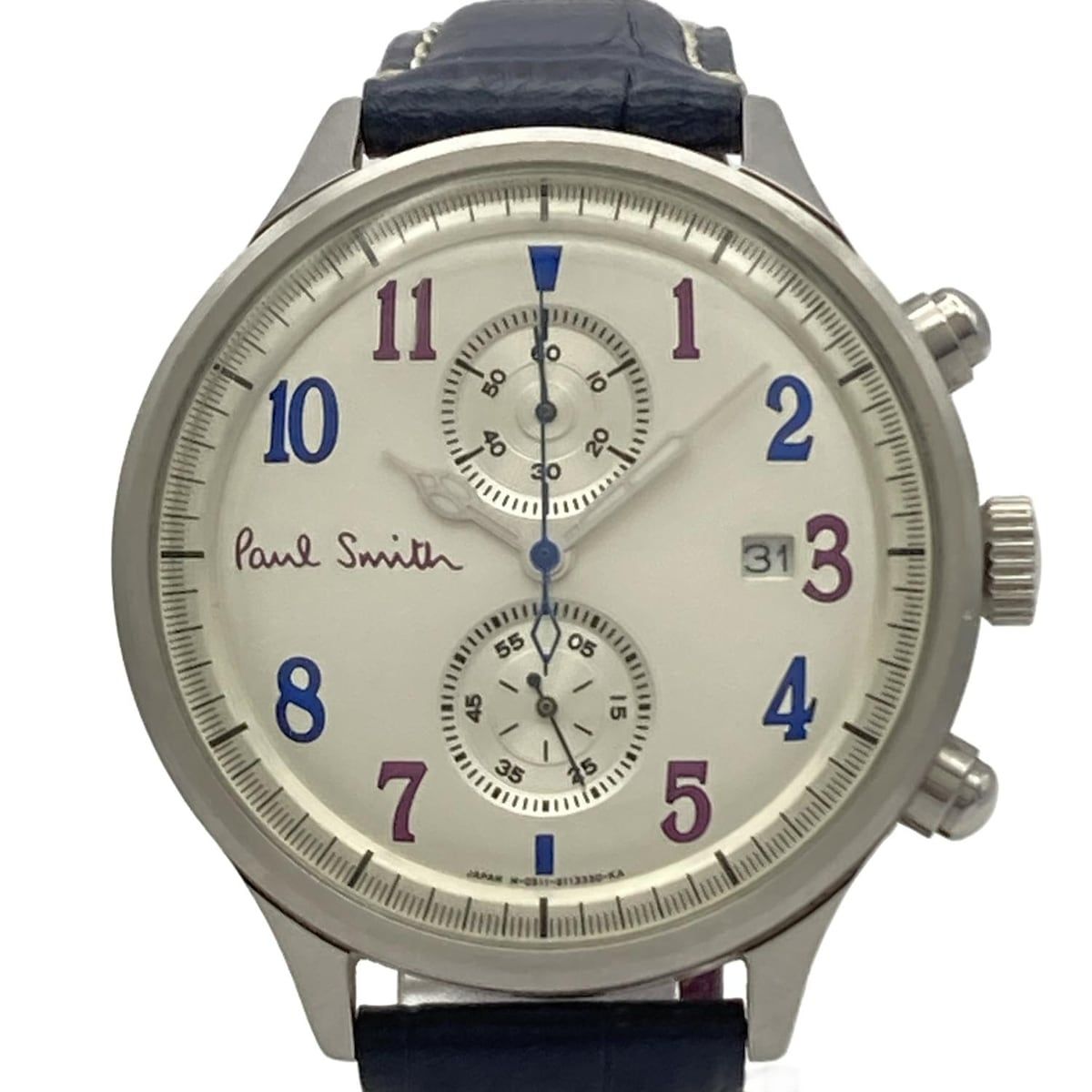 PaulSmith ポールスミス 腕時計 - 0511-S077834 メンズ 型押し加工 ダークネイビー×シルバー×ボルドー