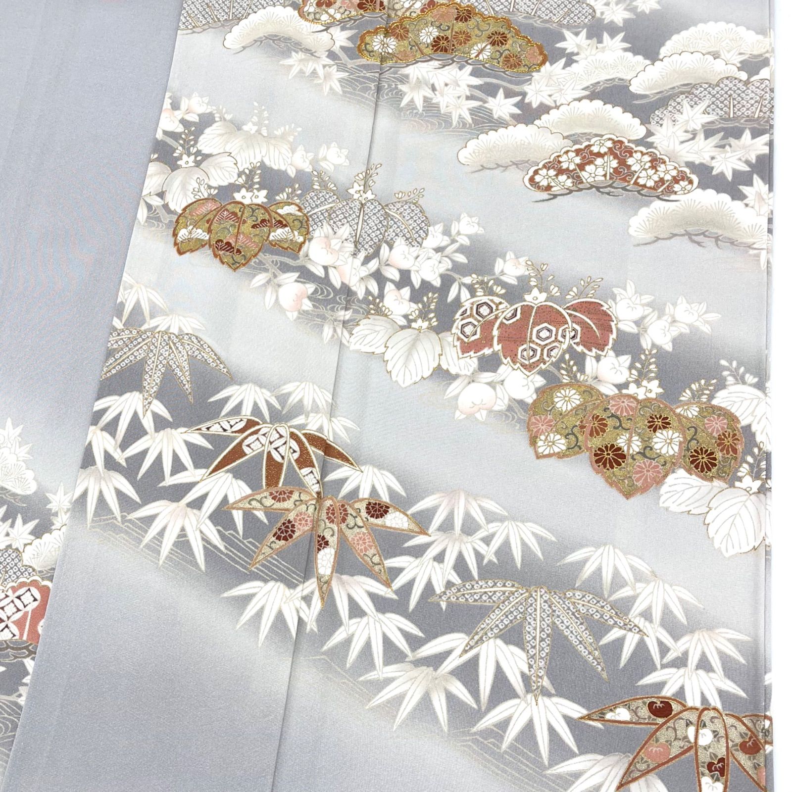 吉澤友禅 色留袖 金駒 金彩 松 笹 紅葉 橘 一つ紋 正絹 パールトーン
