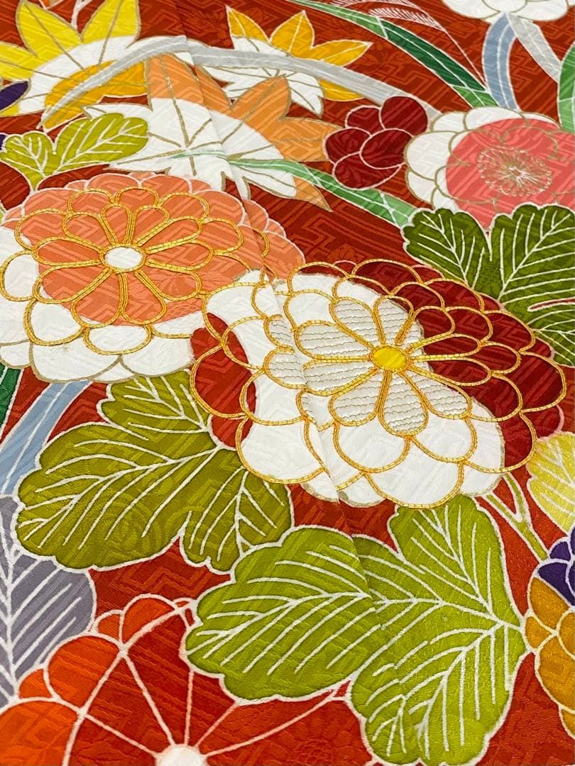 千總謹製 振袖 仮絵羽 未仕立て品 刺繍 金駒 金彩 紋意匠 正絹 八掛 