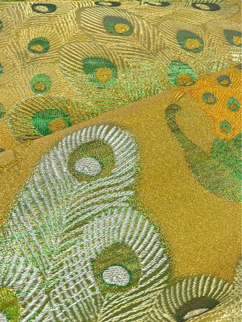 織の宝石 佐波理綴 孔雀 双翼翔文 袋帯 未仕立て品 金糸 正絹 六通 織の宝石 佐波理綴 孔雀 双翼翔文 袋帯 未仕立て品 金糸 正絹 六通