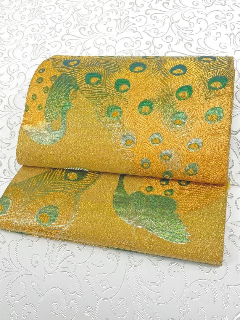 織の宝石 佐波理綴 孔雀 双翼翔文 袋帯 未仕立て品 金糸 正絹 六通