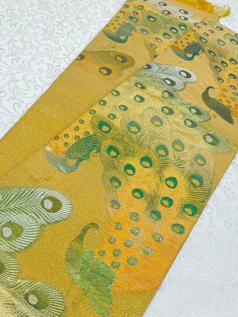 織の宝石 佐波理綴 孔雀 双翼翔文 袋帯 未仕立て品 金糸 正絹 六通 織の宝石 佐波理綴 孔雀 双翼翔文 袋帯 未仕立て品 金糸 正絹 六通
