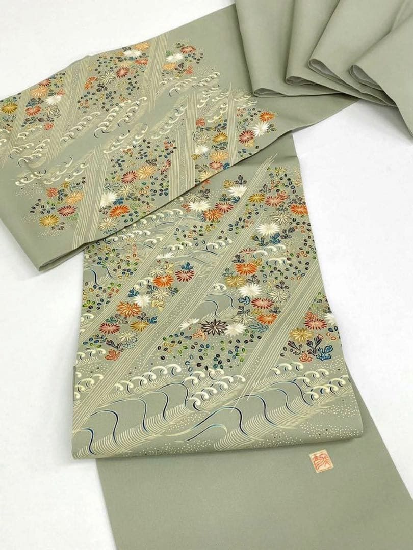 希少 東京友禅 木下冬彦 御所解 塩瀬 手描き 手刺繍 名古屋帯 落款入