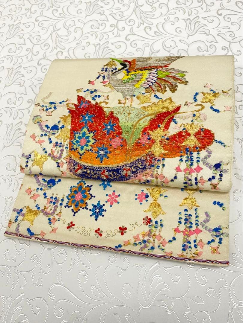 ［逸品］龍村平蔵製　千代能冠錦　本袋帯　白地 金銀糸　正絹 逸品］龍村平蔵製 千代能冠錦 本袋帯 白地 金銀糸 正絹 - メルカリ