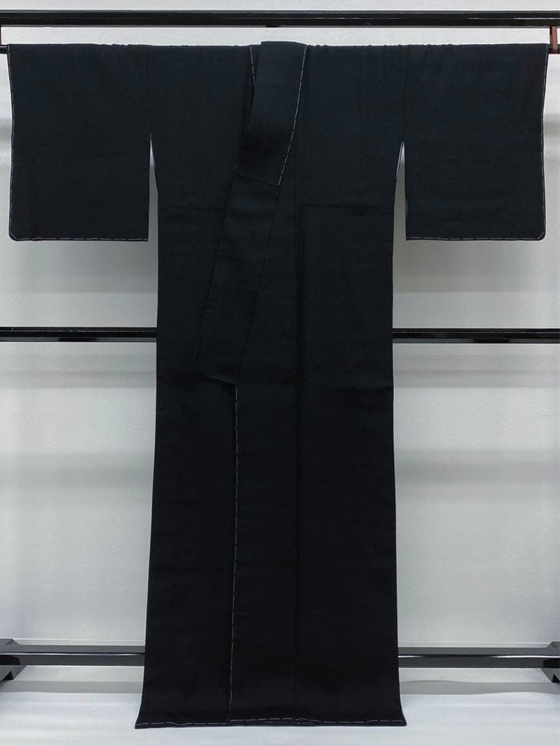 重要無形文化財指定 本場結城紬 無地 正絹 躾糸付き 証紙付き 黒色