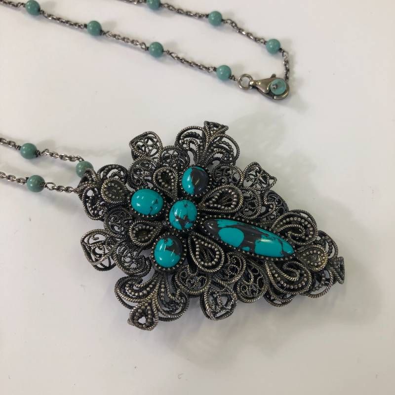 グッチ 現行品 ペンダントネックレス ターコイズ チェーン