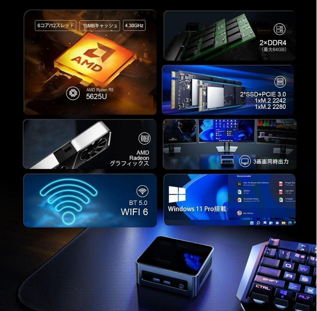高性能❣ ミニPCAMD Ryzen5 5625U 6コア12スレッド Windows 11 Pro