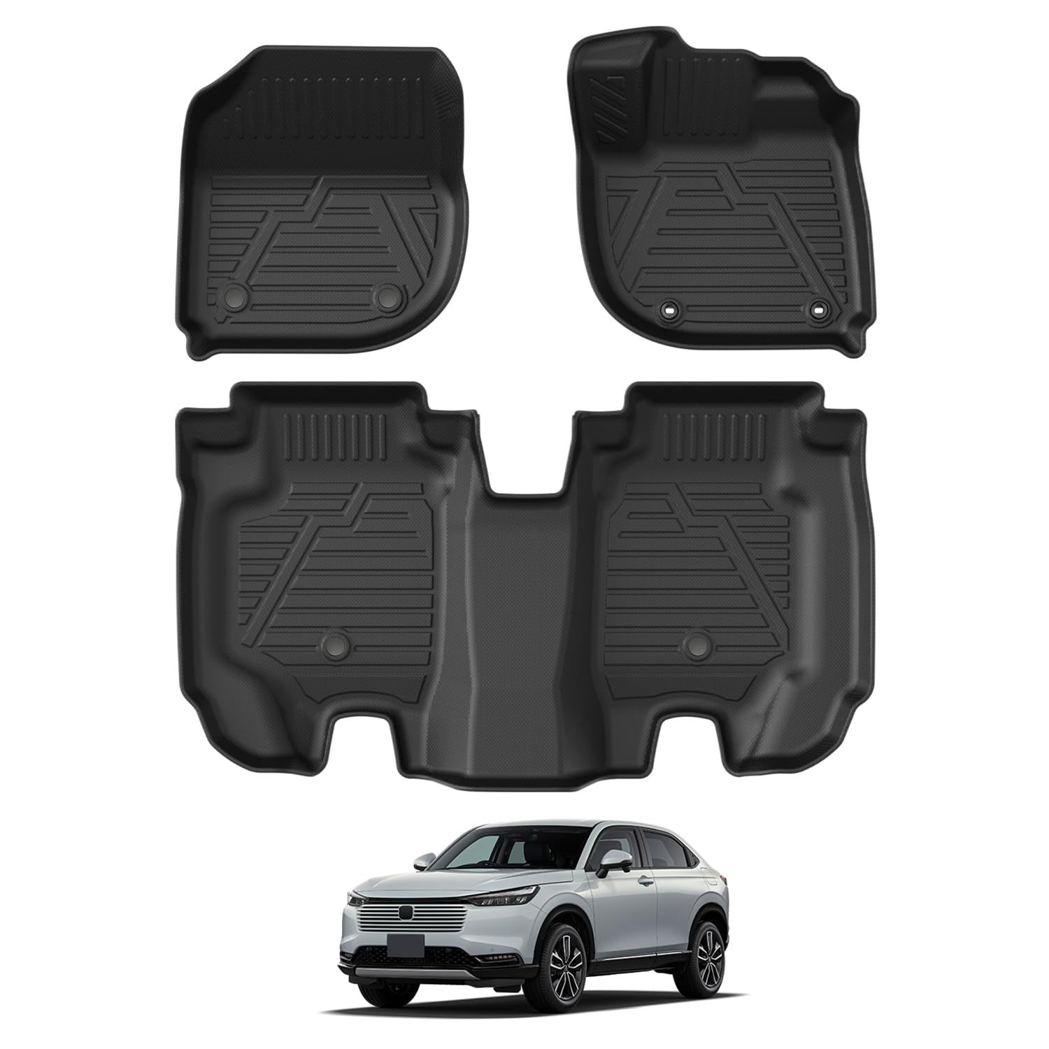 ホンダ ヴェゼル RV系 3D フロアマット 1列目用-2列目用 RV3|RV4|RV5|RV6 2021年4月~ VEZEL べェゼル 設計 カーマット TPE 滑り止め 防水 キズ-汚れ防止 耐摩擦 取付簡単 お手入れ アクセサリー カスタムパーツ