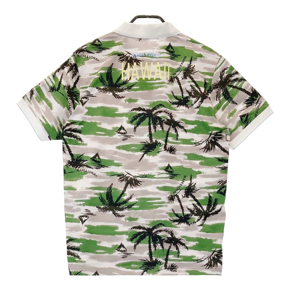 サイズ 50 MARK-LONA マークアンドロナ HAWAII 半袖ポロシャツ スカル ヤシの木 総柄 グリーン系 240101501857 ゴルフウェア メンズ ストスト