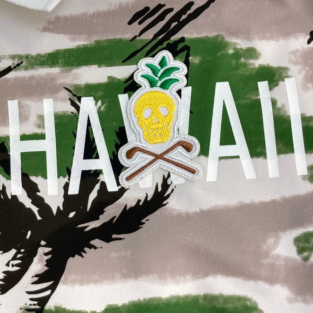 サイズ 50 MARK-LONA マークアンドロナ HAWAII 半袖ポロシャツ スカル ヤシの木 総柄 グリーン系 240101501857 ゴルフウェア メンズ ストスト LLC-HASEGAWATOSO_COM