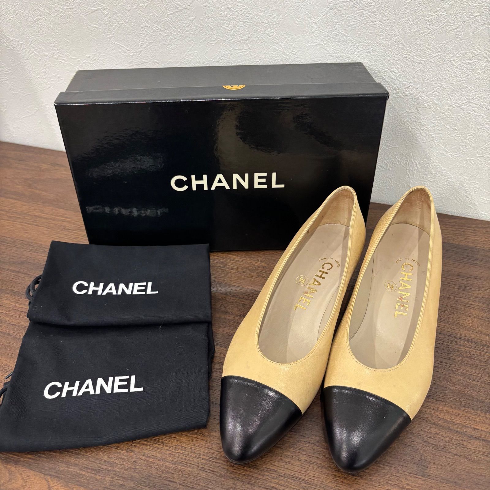 CHANEL シャネル パンプス シューズ レディース ベージュ ブラック き 23.5cm