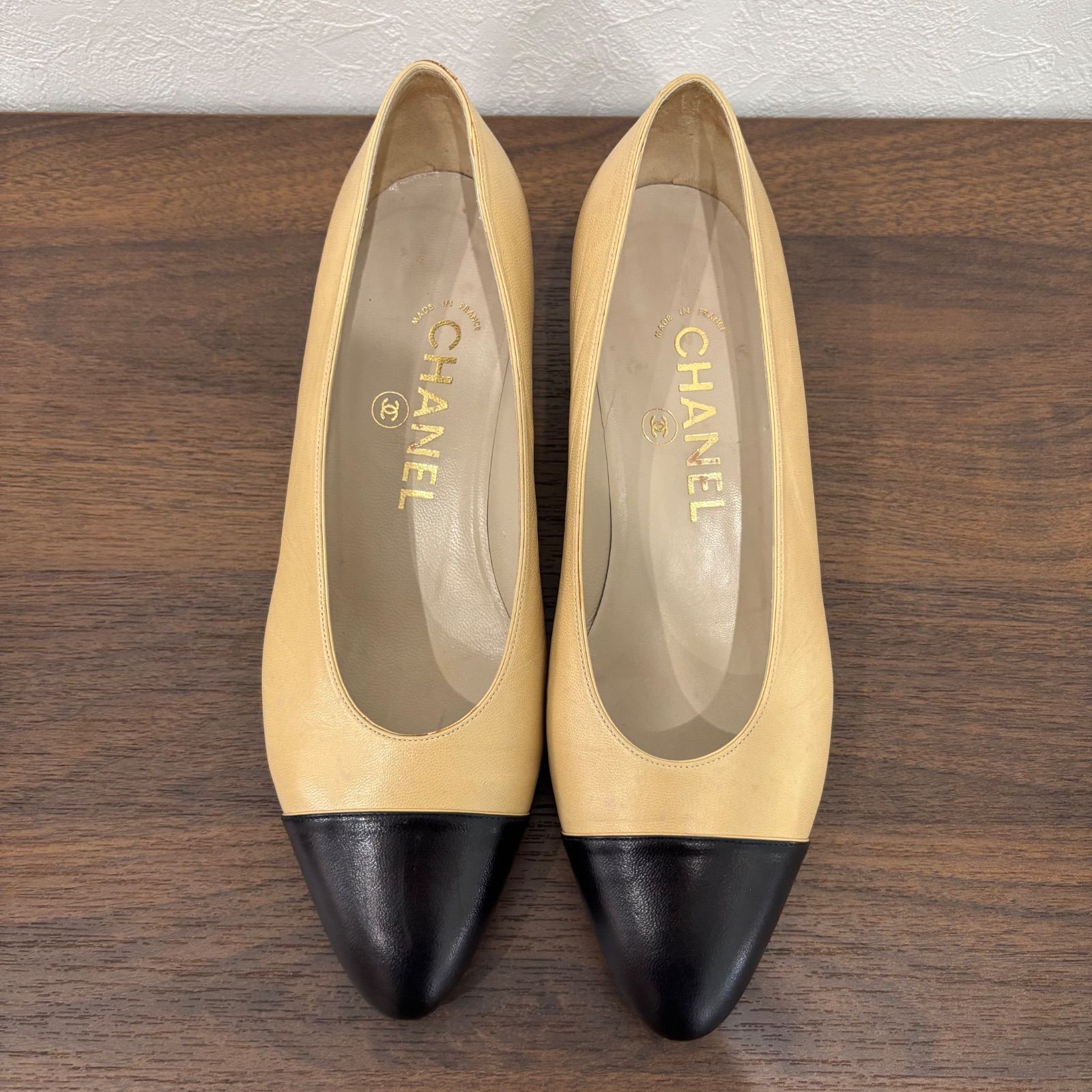 CHANEL シャネル パンプス シューズ レディース ベージュ ブラック き 23.5cm