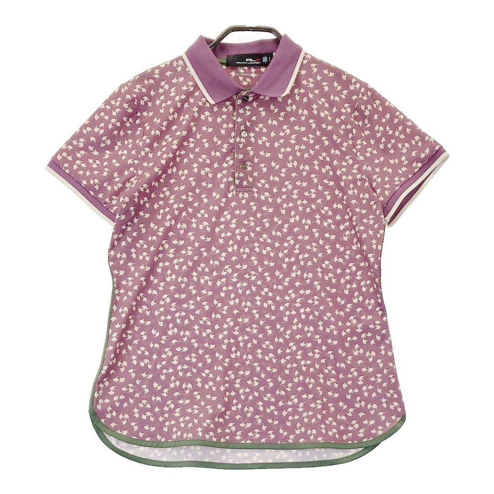 【新品未使用】RLX ラルフローレン フラワー 半袖 ポロシャツ M ゴルフ ラルフローレンRLX】花柄フラワー総柄×ロゴネーム 半袖ゴルフ