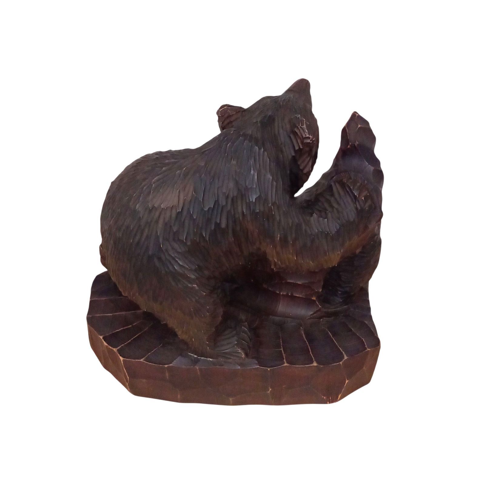 X10391 置物 木彫り クマ 熊 台座付き 土産物 木登り 親子 子連れ熊