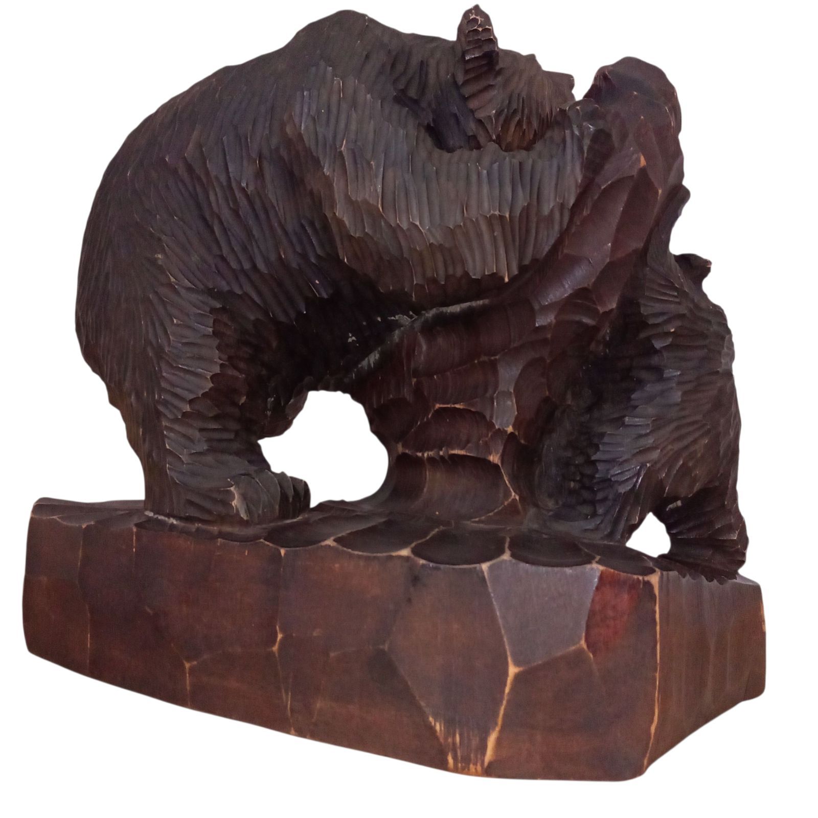 X10391 置物 木彫り クマ 熊 台座付き 土産物 木登り 親子 子連れ熊