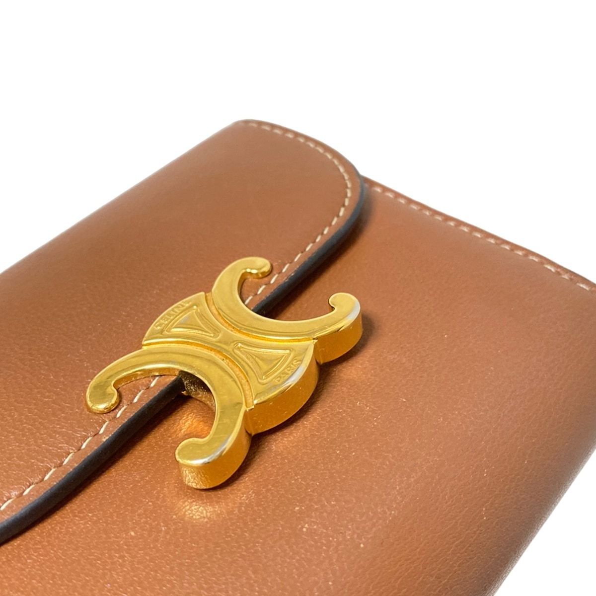 CELINE 三つ折り財布 ブラウンレザー CELINE ブラウンレザー三つ折り財布