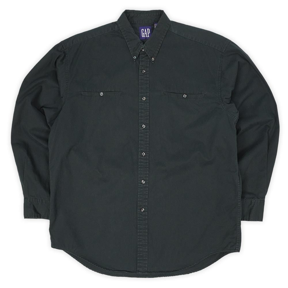 ギャップ OLD GAP 90s 90年代 ボタンダウンシャツ BD 長袖 無地 旧タグ J.CREW USA ヴィンテージ アメリカ 古着 メンズ シャツ ブラック 黒 L