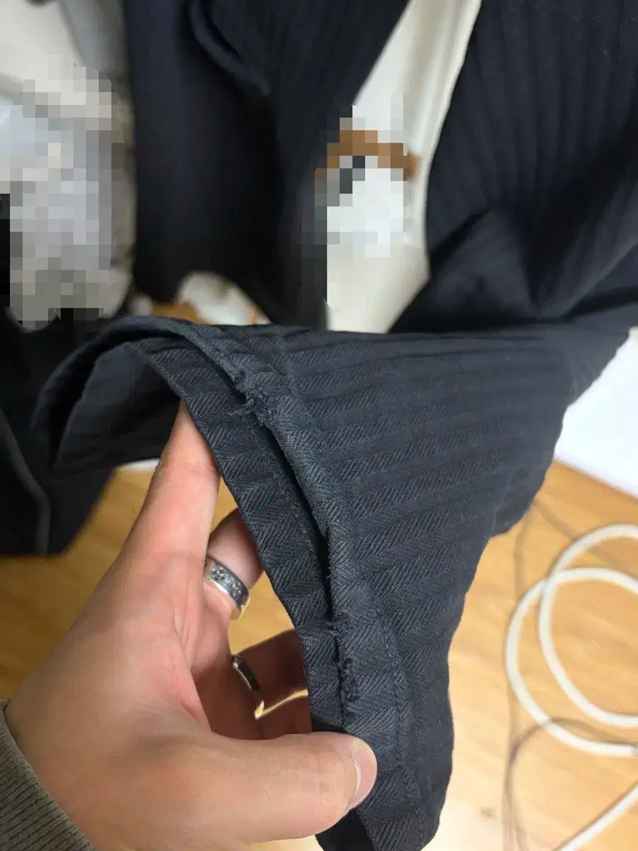  3 POLYTERU クロス パッチド カットオフ パンツ ストライプ ブラック チノパン パンツ