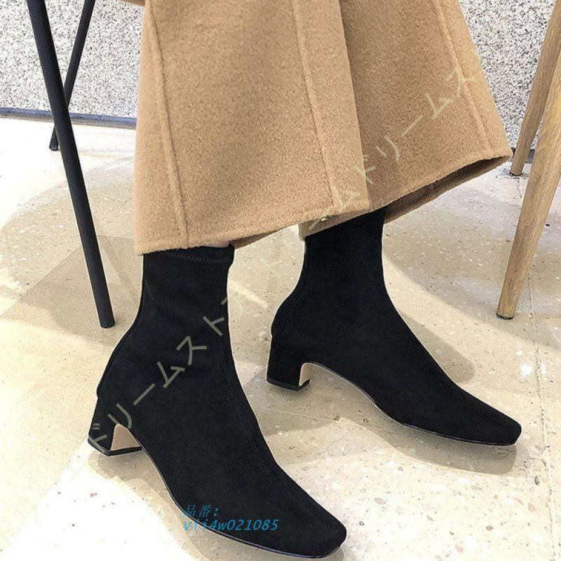 美脚 スクエアトゥショートブーツ