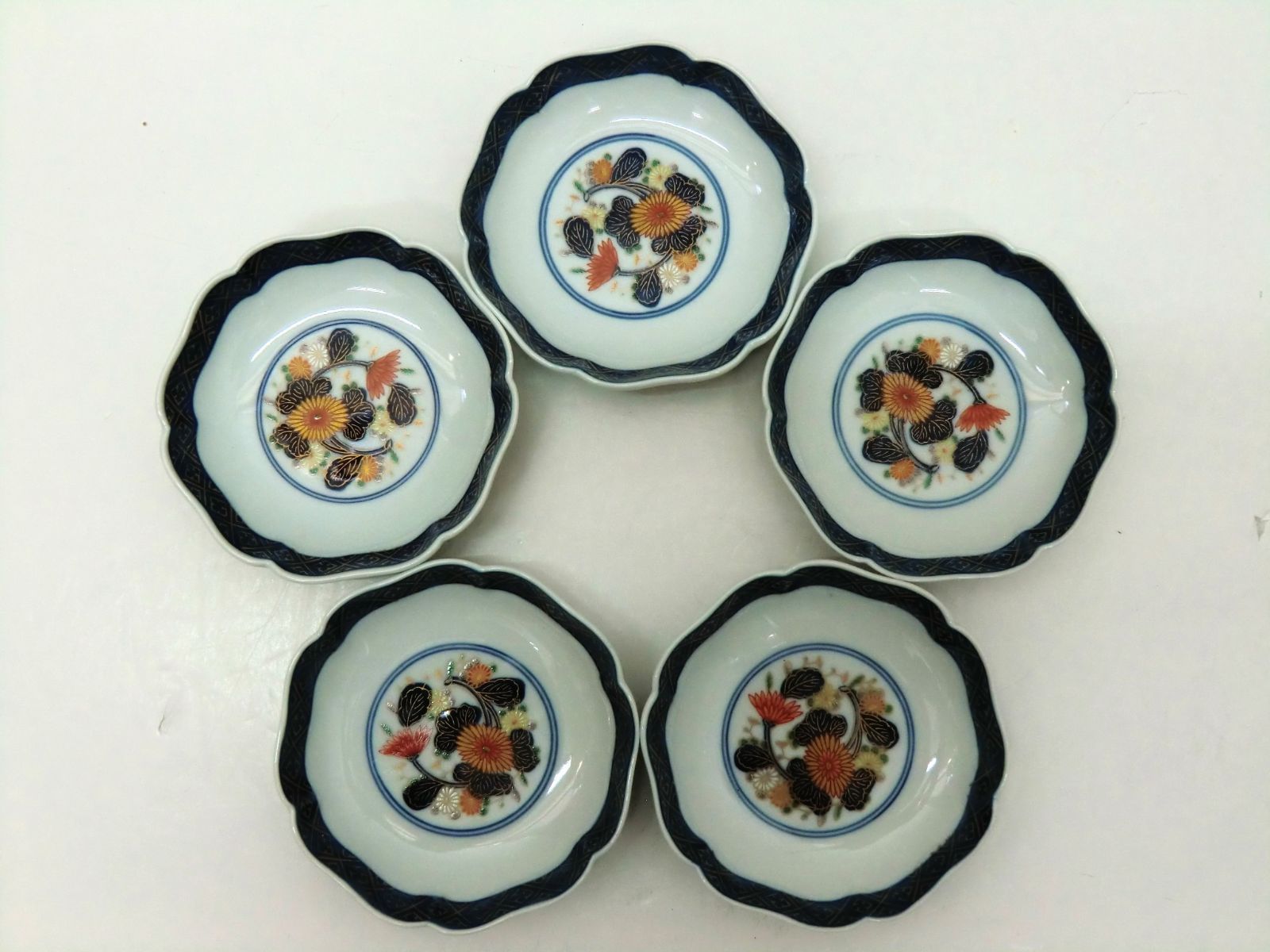 ♥保管品 有田焼 献上手古伊万里 染錦見込菊 幸楽窯 小皿揃 ５客