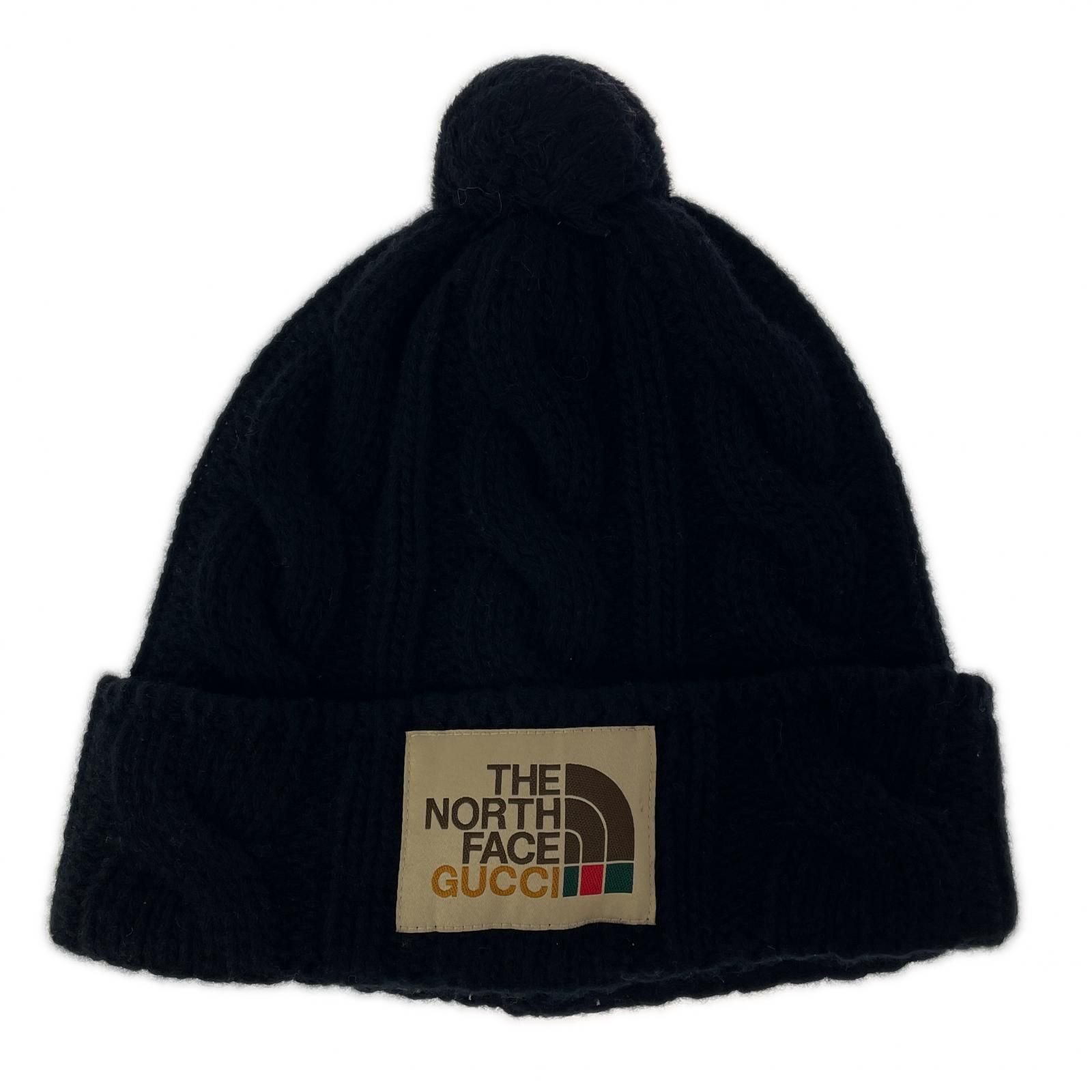 THE NORTH FACE ザ ノースフェイス GUCCI グッチ ロゴ ケーブルニット ビーニーニットキャップ sizeL|ブラック