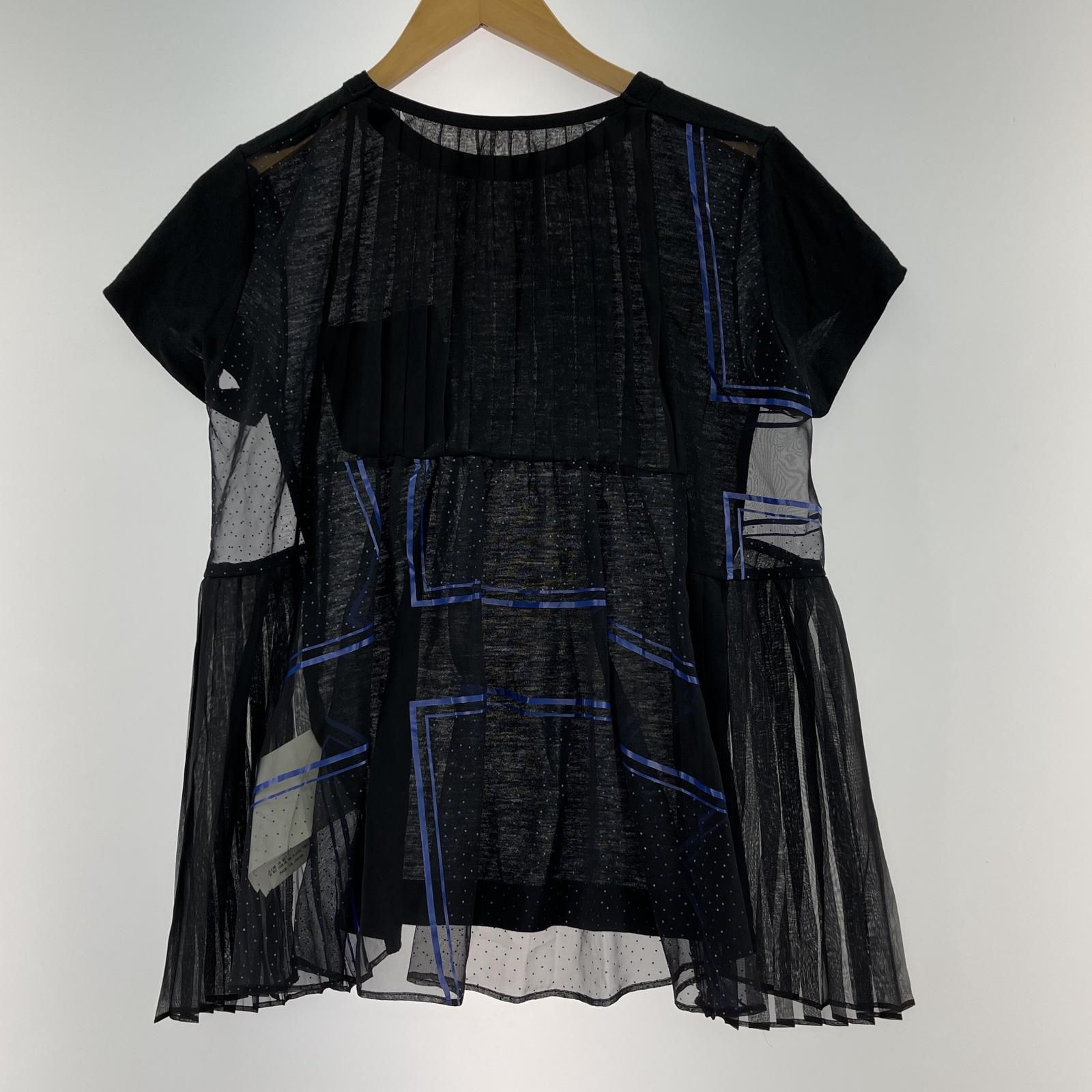  Sacai サカイ プリーツレースカットソー size 2 ブラック 長袖 Tシャツ カットソー