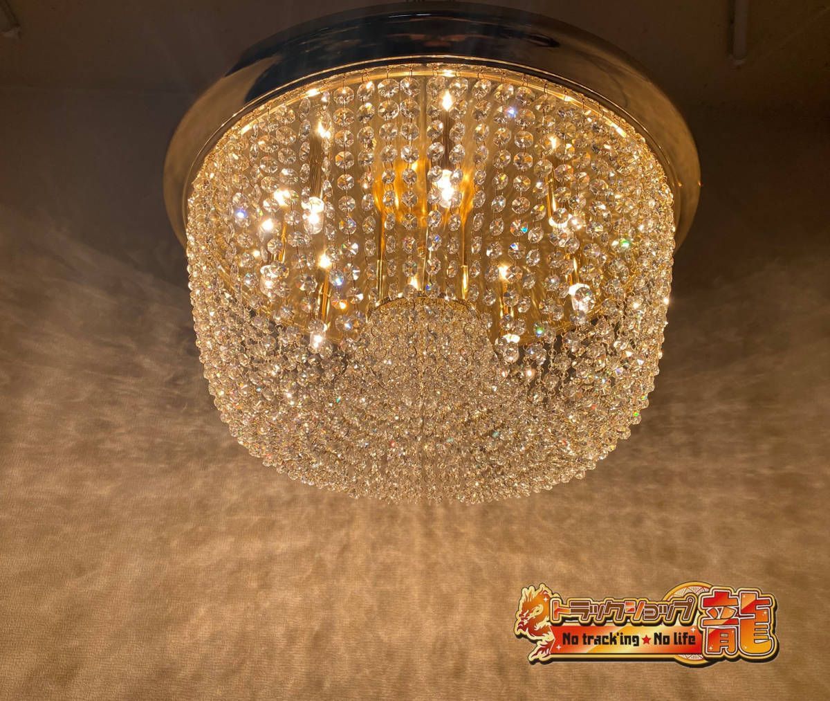 半額 Φ63㎝天吊り りんご型シャンデリア フルゴールドメッキクリスタルビーズ ステンレス製真空金メッキリング デコトラ観光バス車内照明 訳アリ品 11-C8656S