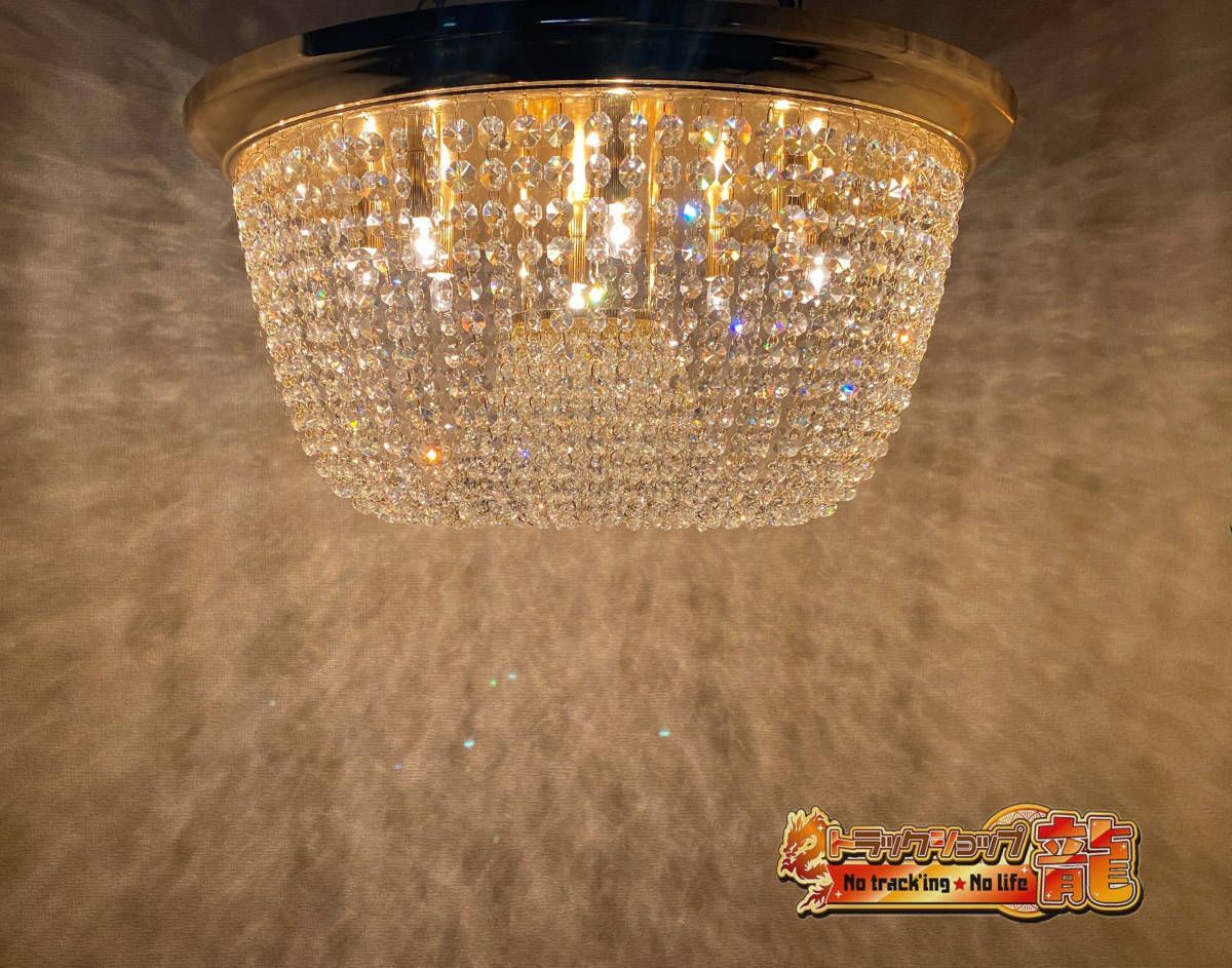 半額 Φ63㎝天吊り りんご型シャンデリア フルゴールドメッキクリスタルビーズ ステンレス製真空金メッキリング デコトラ観光バス車内照明 訳アリ品 11-C8656S