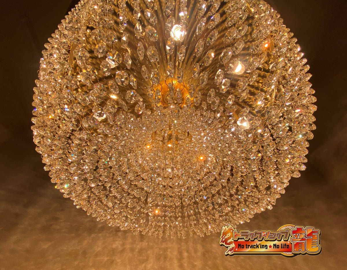 半額 Φ63㎝天吊り りんご型シャンデリア フルゴールドメッキクリスタルビーズ ステンレス製真空金メッキリング デコトラ観光バス車内照明 訳アリ品 11-C8656S BRIGHTFACE_UK