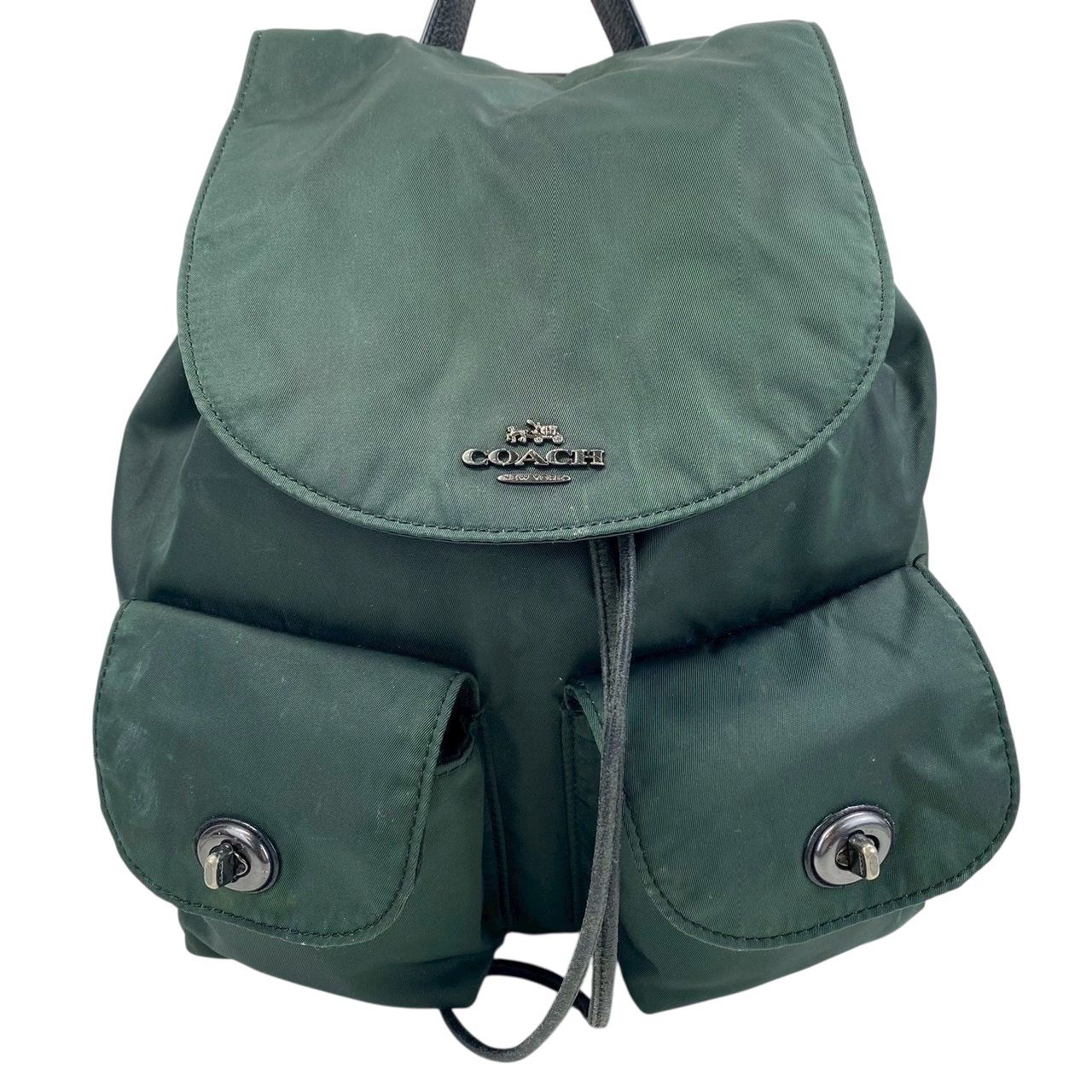 B3701】 COACH コーチ リュックサック ナイロン レザー グリーン